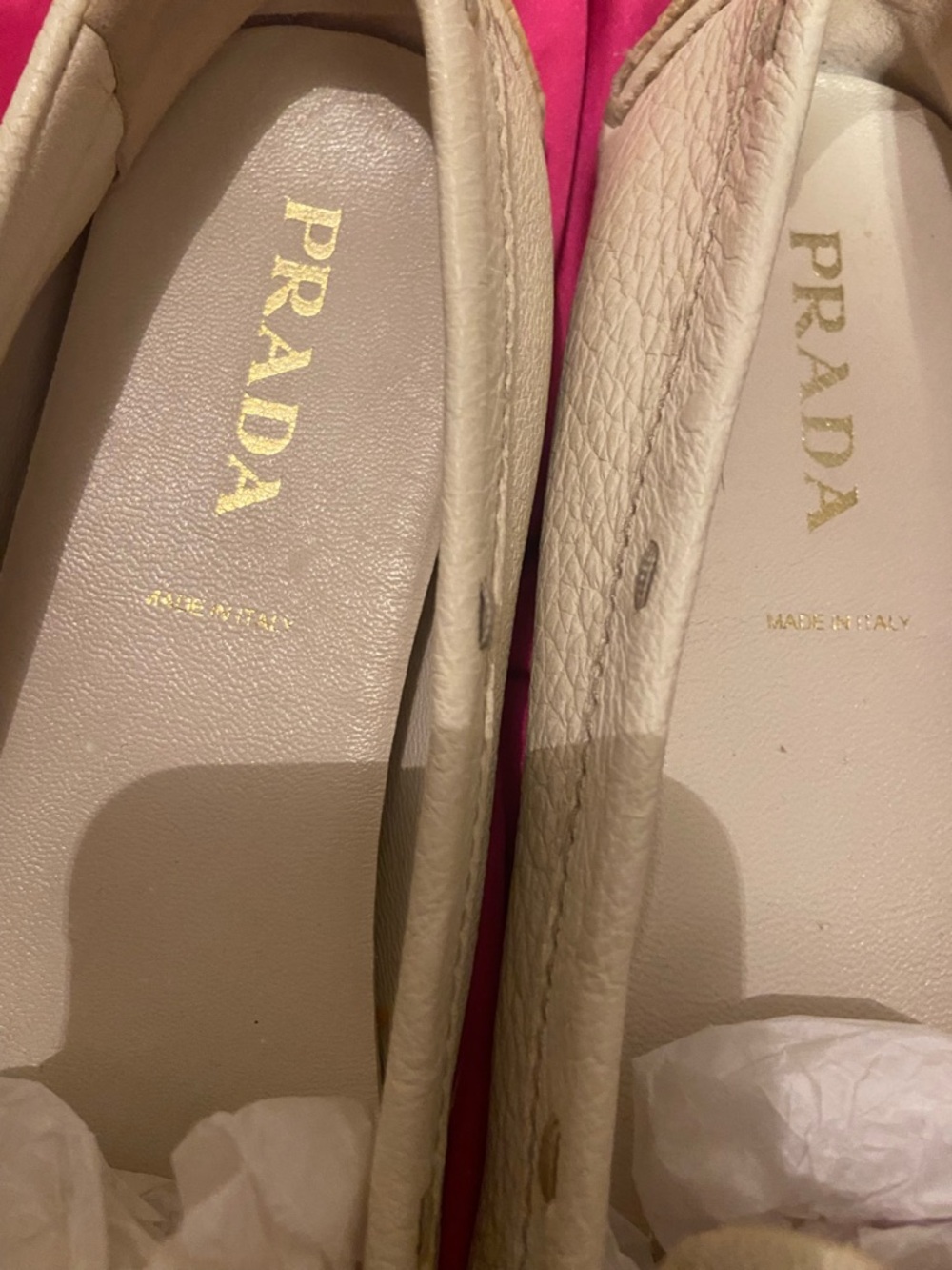 Prada White Leather Loafers with Gold Buckle Accent - Picture 8 of 10